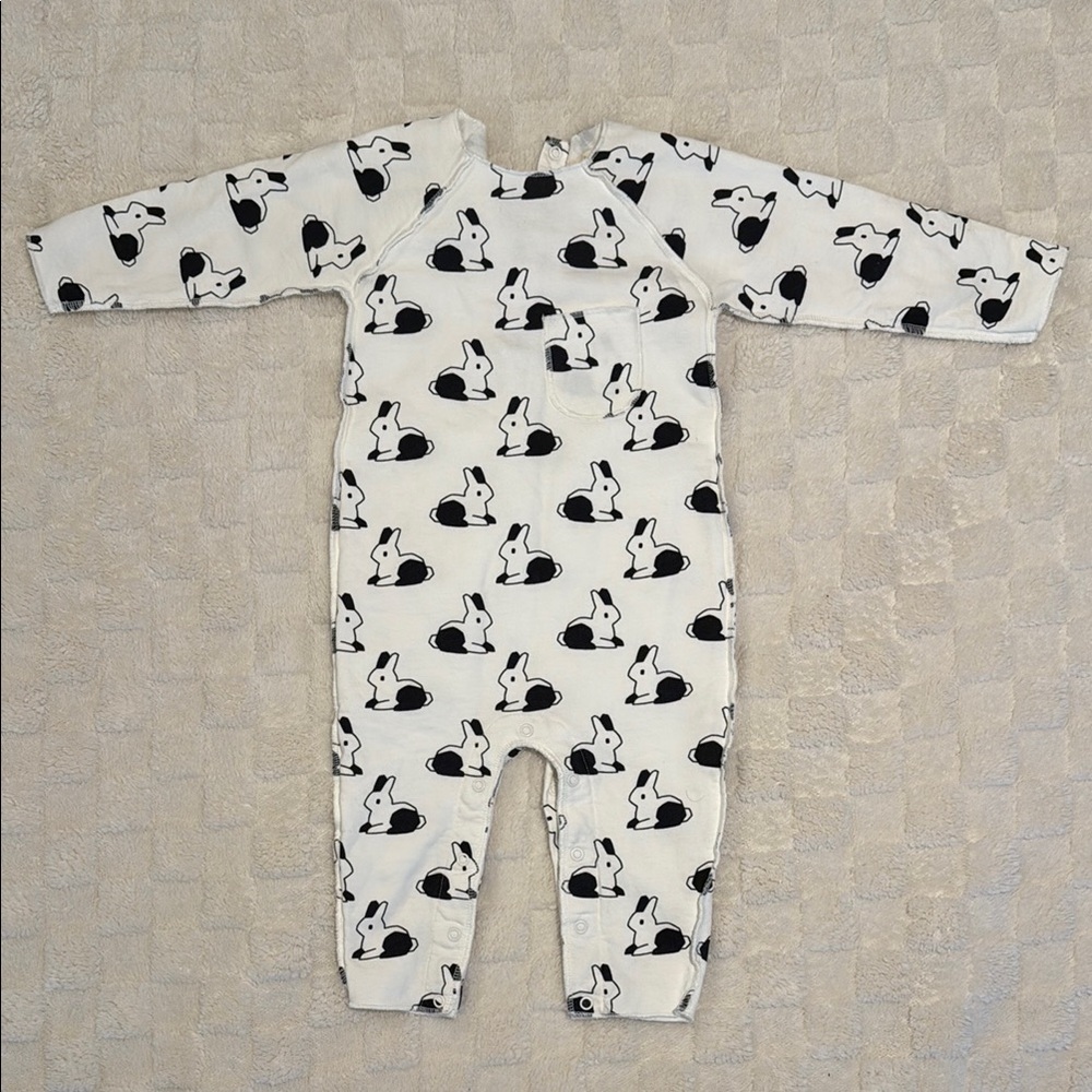 SOLD- Adorable Black and White Bunny Print Kids One Piece